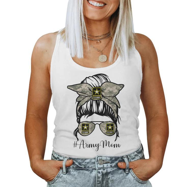 Army Mom Messy Bun Hair Glasses Mommy Mother Women Tank Top
