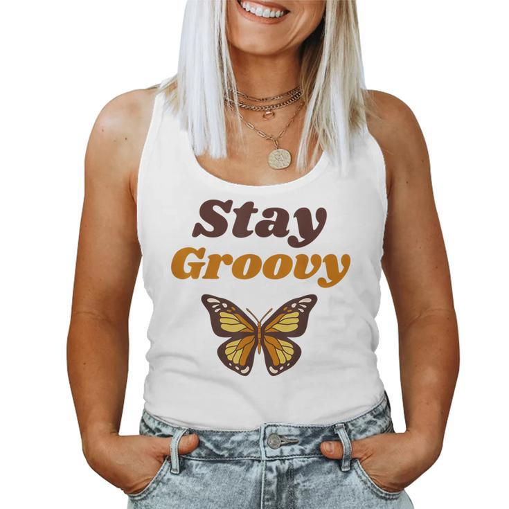 Butterfly Stay Groovy Retro Hippie Positive Mind Happy Life Women Tank Top