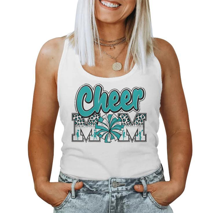 Womens Cheer Mom Teal Leopard Letters Cheer Pom Poms Women Tank Top