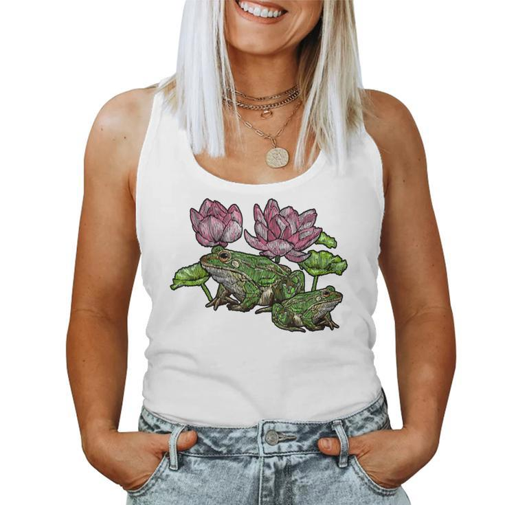 Cottagecore Aesthetic Embroidery Frogs Butterfly Frog Lover Women Tank Top