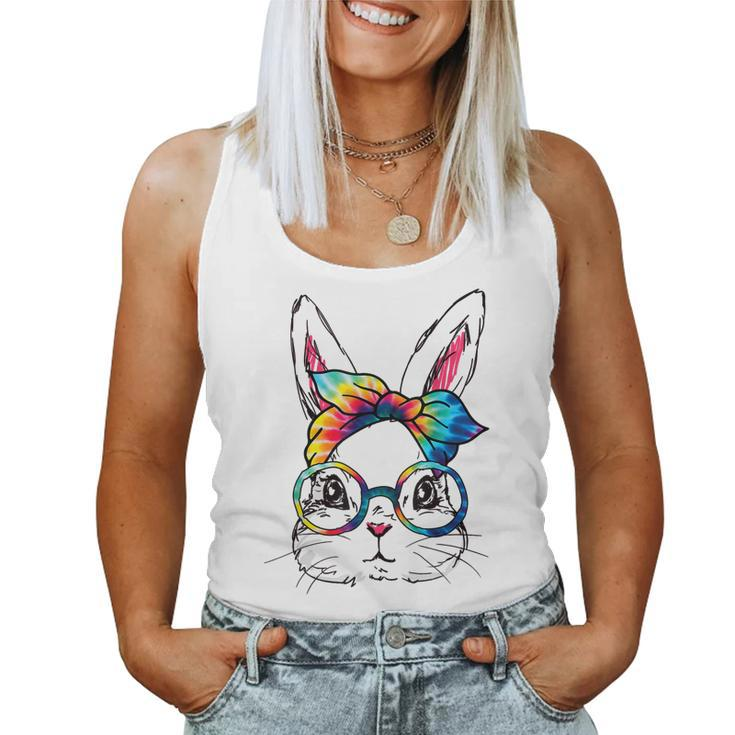 Cute Bunny Face Tie Dye Glasses Easter Day Womens Girls Women Tank Top
