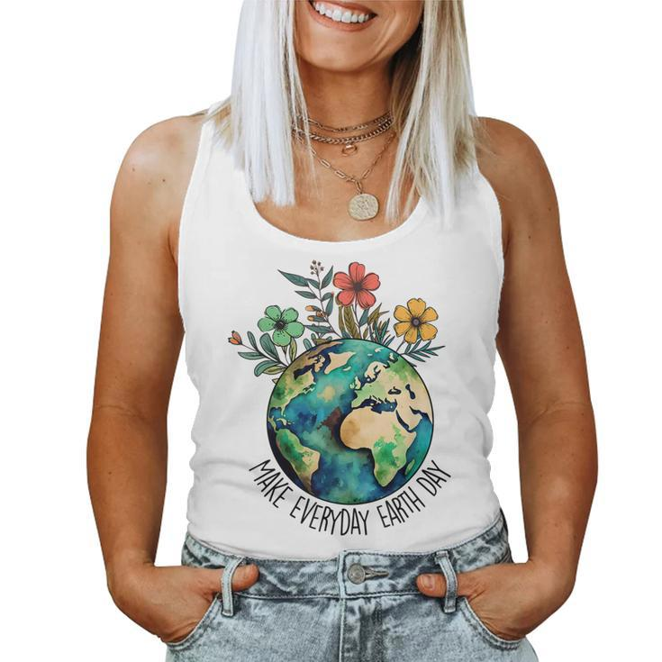 Make Everyday Earth Day Retro Planet Flower Earth Day Women Tank Top