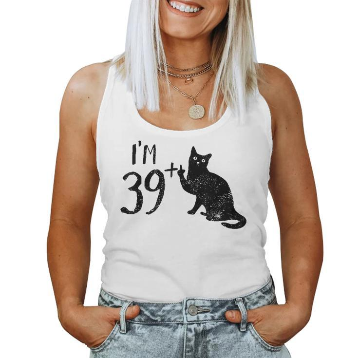 Funny Cat Im 39 Plus 1 Cat Mom 40Th Birthday Cat Lovers  Women Tank Top Basic Casual Daily Weekend Graphic