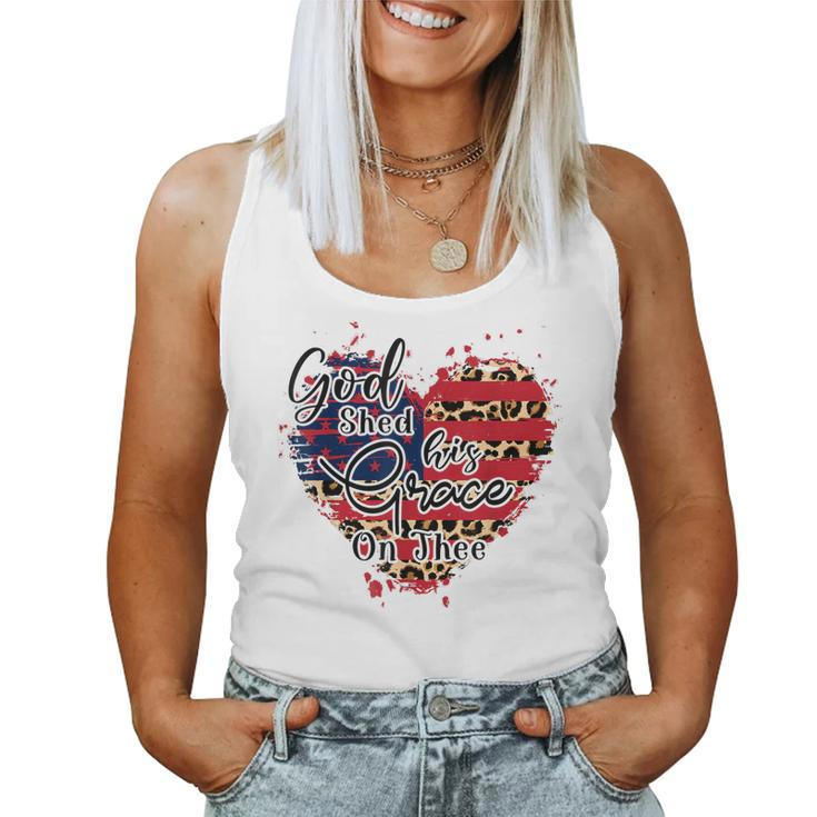 God Shed His Grace On Thee American Flag Patriotic Women Tank Top