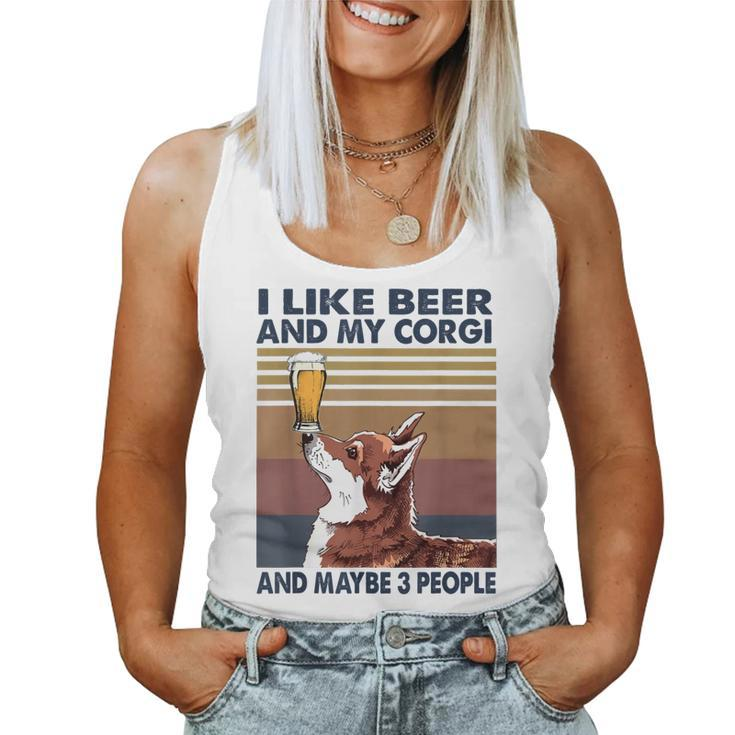 I Like Beer And My Corgi And Maybe 3 People Vintage Women Tank Top Basic Casual Daily Weekend Graphic