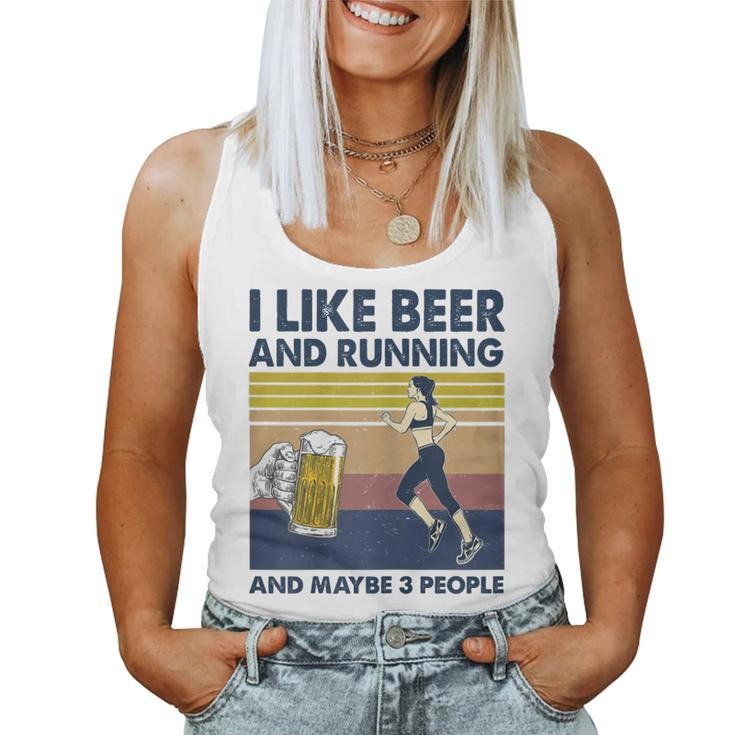 I Like Beer And Running And Maybe 3 People Retro Vintage Gift For Womens Women Tank Top Basic Casual Daily Weekend Graphic