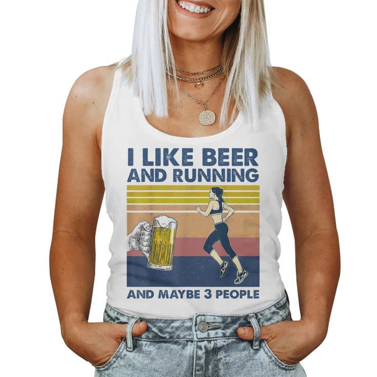 I Like Beer And Running And Maybe 3 People Retro Vintage Women Tank Top Basic Casual Daily Weekend Graphic