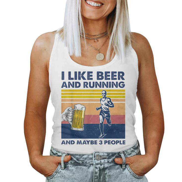 I Like Beer And Running And Maybe 3 People Vintage Gift Women Tank Top Basic Casual Daily Weekend Graphic