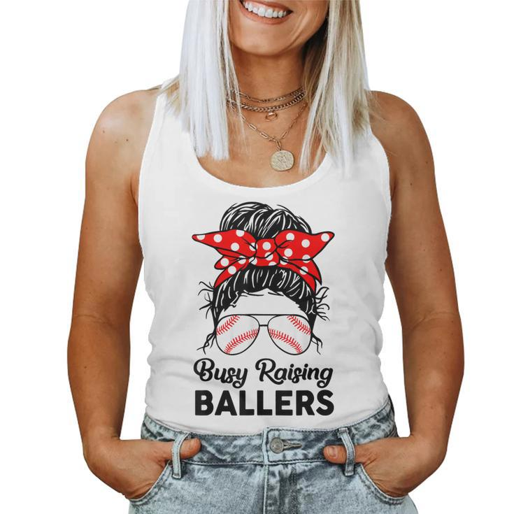 Messy Bun Busy Raising Ballers Mom Baseball Mother Women Tank Top