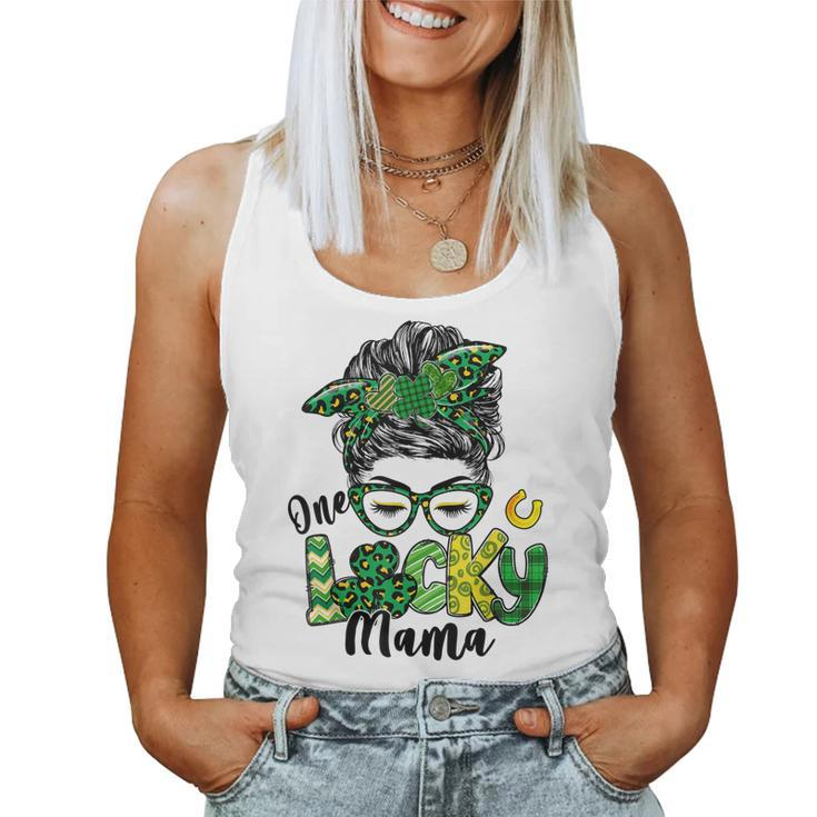 Messy Bun Leopard Green Shamrock Lucky Mama St Patricks Day  Women Tank Top Basic Casual Daily Weekend Graphic