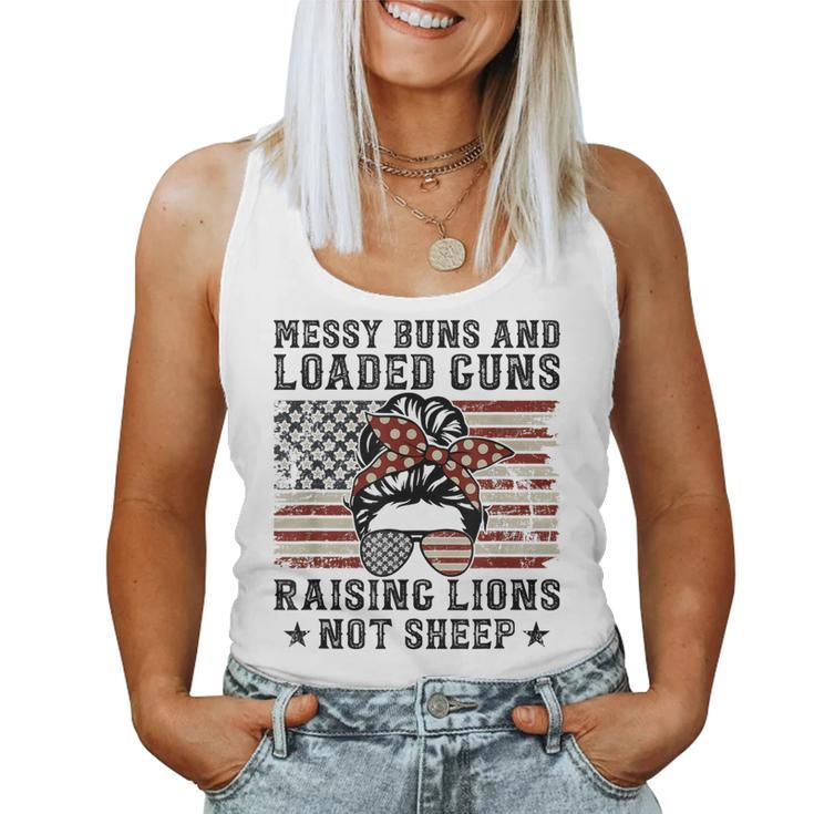 Messy Buns & Loaded Guns Raising Lions Usa Pro Gun Mom Women Tank Top