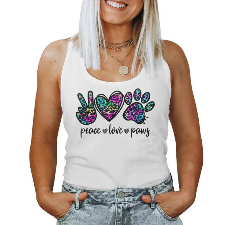 Peace Love Dogs Paws Tie Dye Rainbow Animal Rescue Womens  Women Tank Top Basic Casual Daily Weekend Graphic