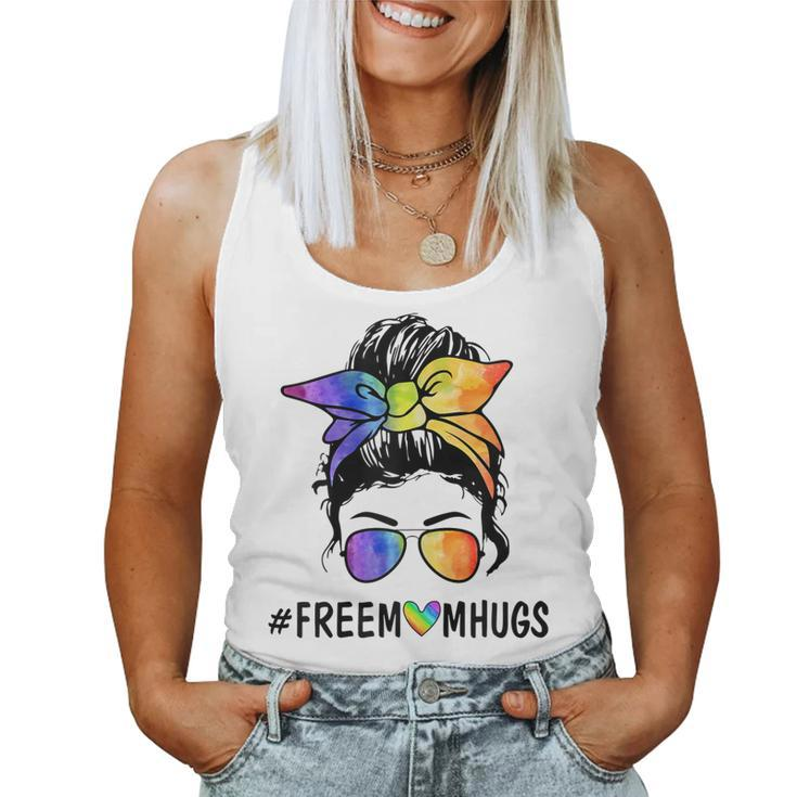 Womens Ph Free Mom Hugs Messy Bun Lgbt Pride Rainbow Women Tank Top