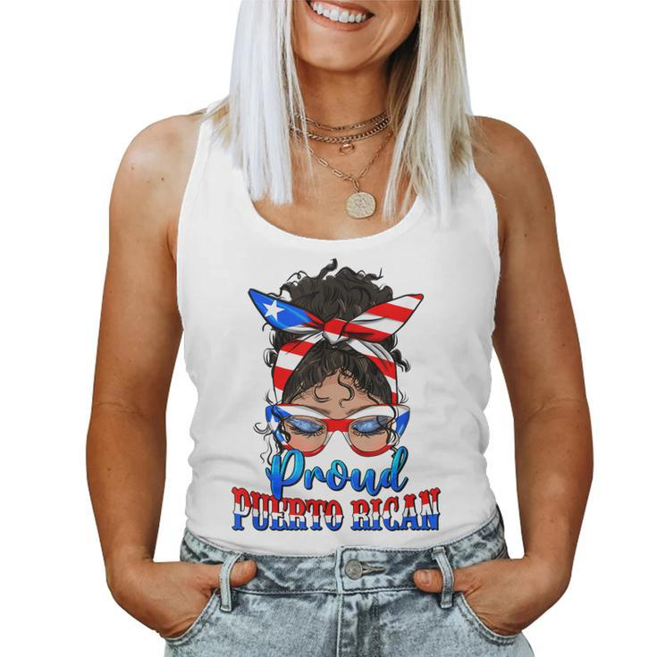 Proud Puerto Rican Latina Messy Bun Mama Puerto Rico Flag Women Tank Top