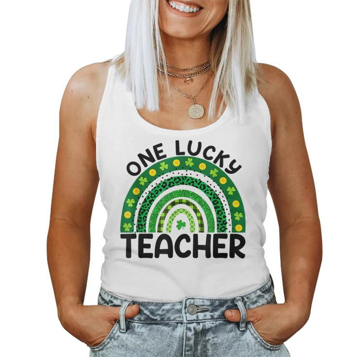 Saint Patricks Day Teacher One Lucky Teacher Leopard Rainbow  Women Tank Top Basic Casual Daily Weekend Graphic