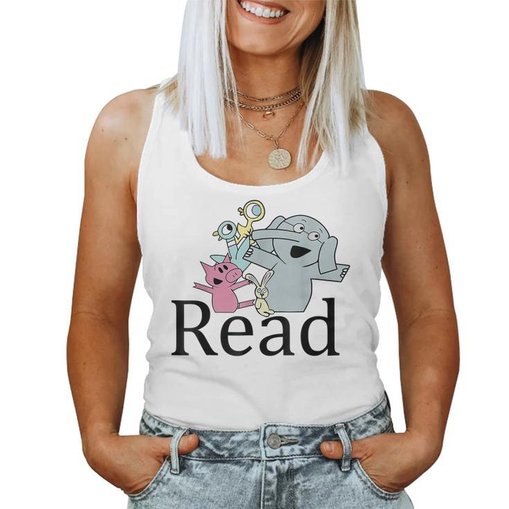 Teacher Library Read Book Club Piggie Elephant Pigeons Funny  V3 Women Tank Top Basic Casual Daily Weekend Graphic