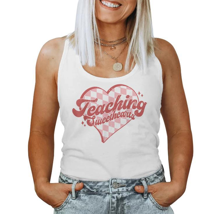 Teaching Sweethearts Checkered Heart Valentines Day Teacher  Women Tank Top Basic Casual Daily Weekend Graphic