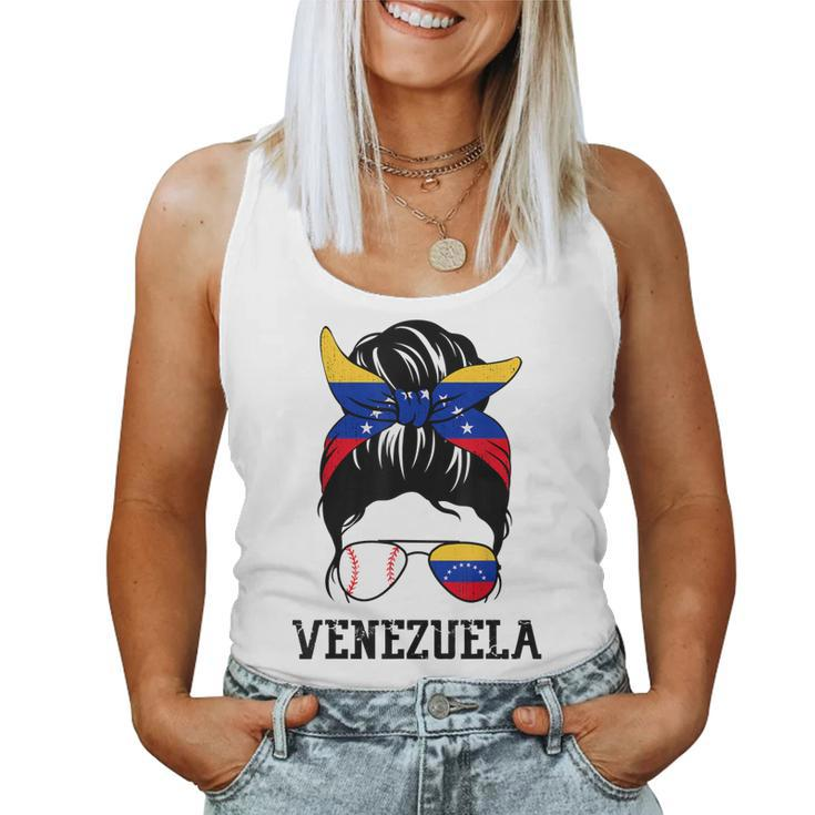 Venezuelan Baseball Fan Girl Mom Messy Bun Venezuela Flag Women Tank Top