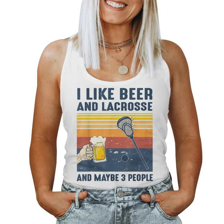 Vintage I Like Beer And Lacrosse Maybe 3 People Women Tank Top Basic Casual Daily Weekend Graphic