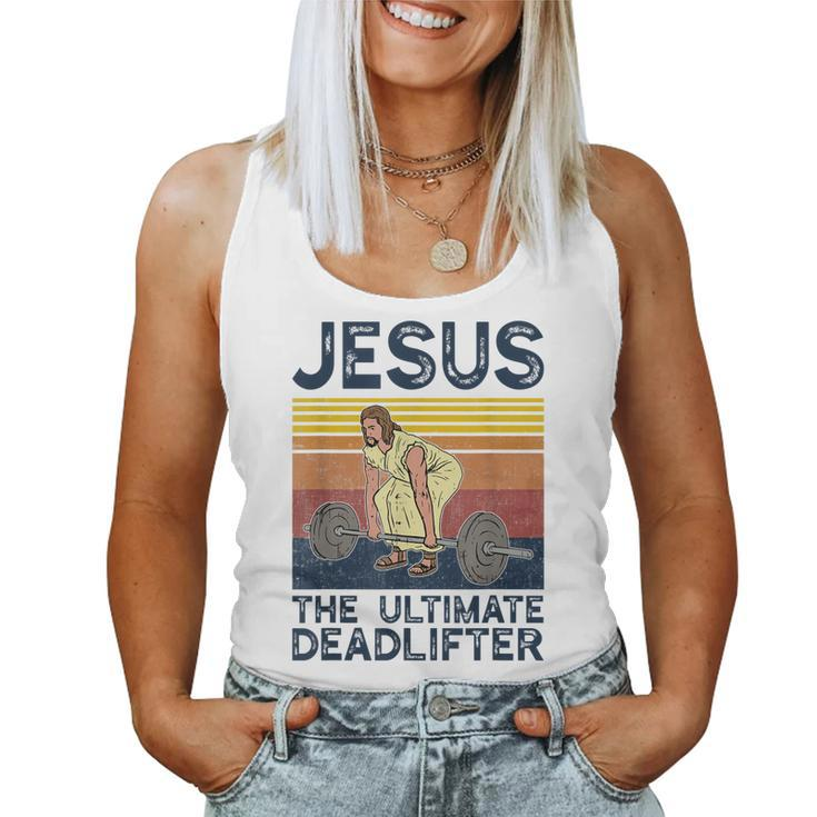 Vintage Jesus The Ultimate Deadlifter Funny Christian Gym  Women Tank Top Basic Casual Daily Weekend Graphic