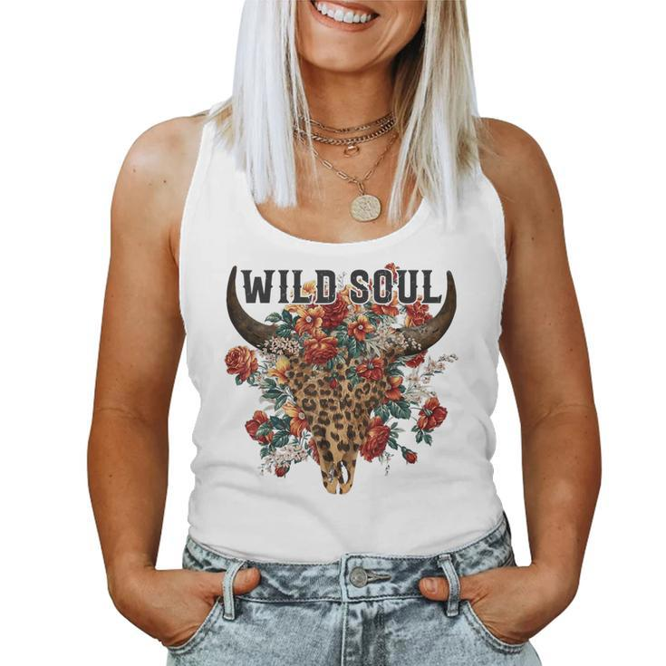 Wild Soul Leopard Cow Skull Bull Skull Flower Western Lover Women Tank Top