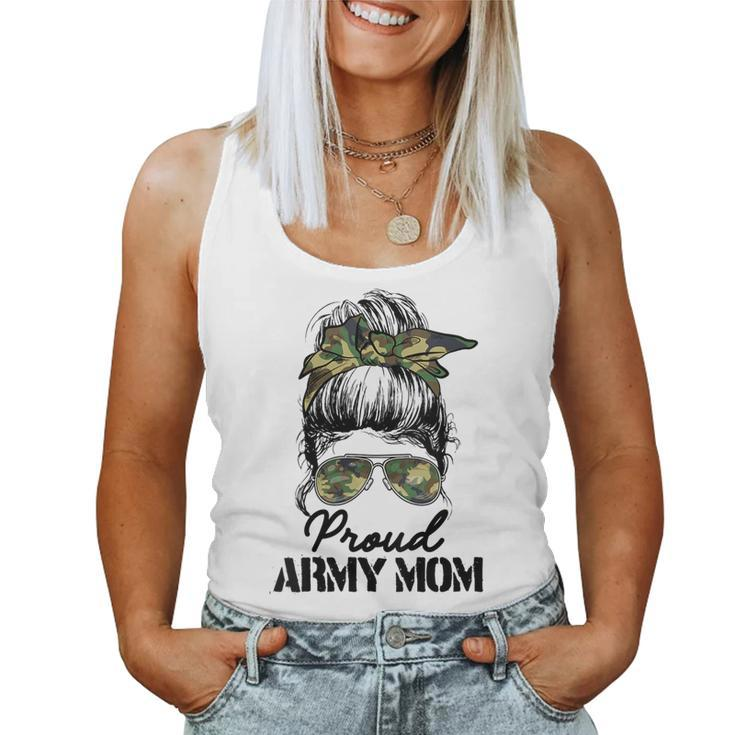 Womens Proud Army Mom Camouflage Messy Bun Soldier Mothers Day  Women Tank Top Basic Casual Daily Weekend Graphic