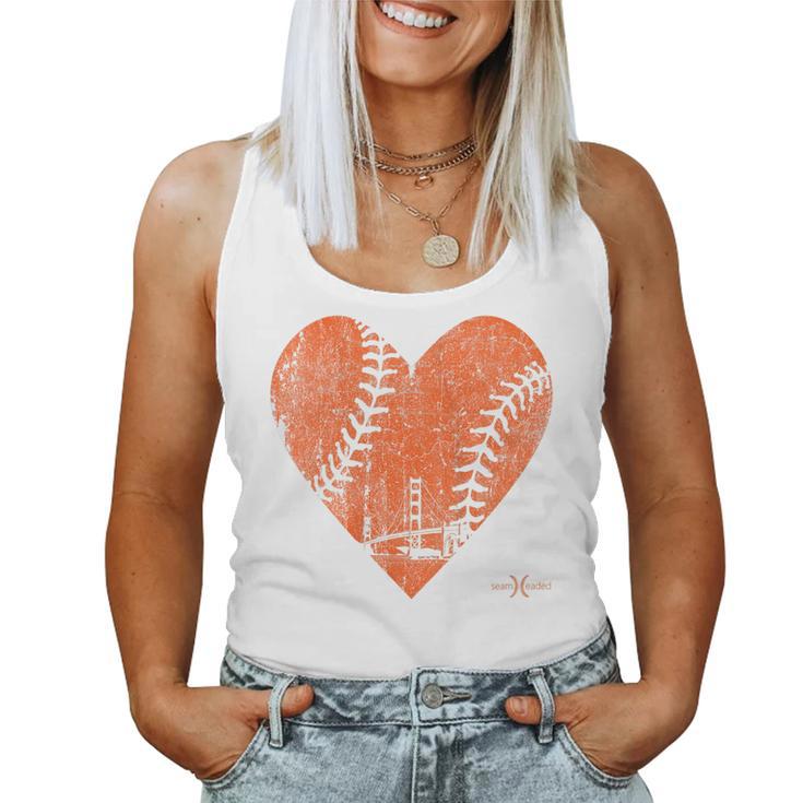 Womens Vintage San Francisco Baseball Heart  Women Tank Top Basic Casual Daily Weekend Graphic