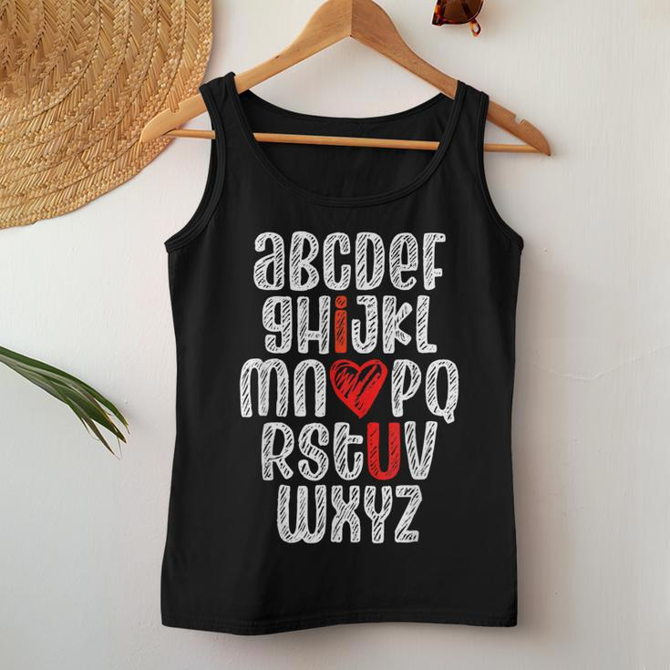 Abc Chalk Alphabet I Love You English Teacher Valentines Day V3 Women Tank Top Basic Casual Daily Weekend Graphic Funny Gifts