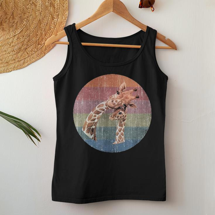 African Giraffe Mom And Baby Watercolor On Distressed Sunset Women Tank Top Basic Casual Daily Weekend Graphic Funny Gifts