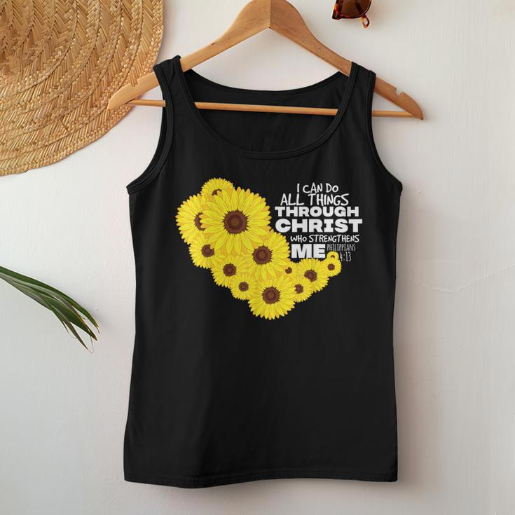 All Things Christ Sunflower Heart Bible Verses Gift Women Women Tank Top Basic Casual Daily Weekend Graphic Funny Gifts