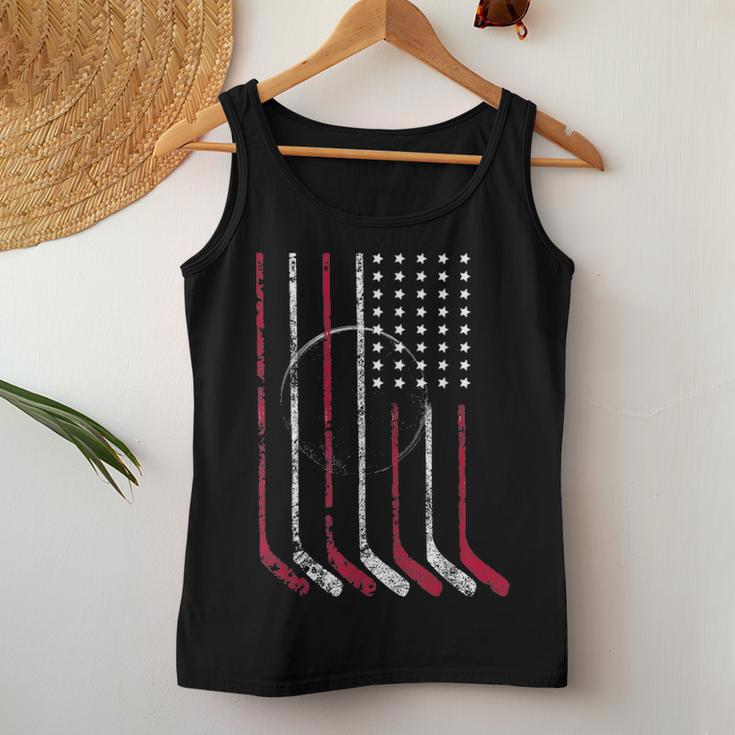 American Flag Vintage Hockey Flag Dad Mom Gift Women Tank Top Basic Casual Daily Weekend Graphic Funny Gifts