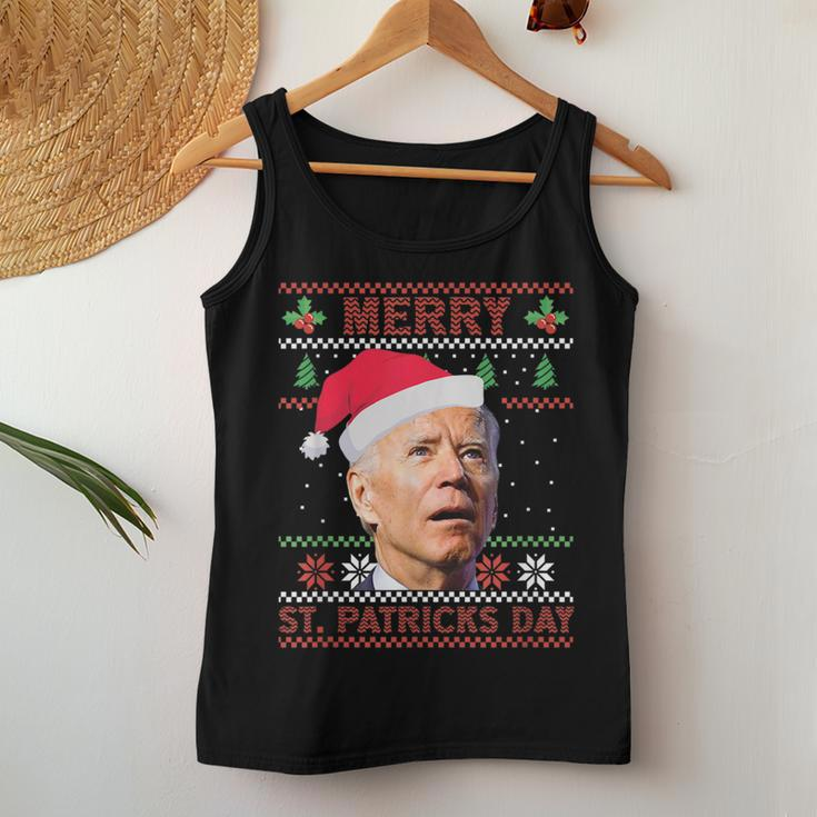 Anti Biden Merry St Patricks Day Ugly Christmas Sweater Women Tank Top Basic Casual Daily Weekend Graphic Funny Gifts