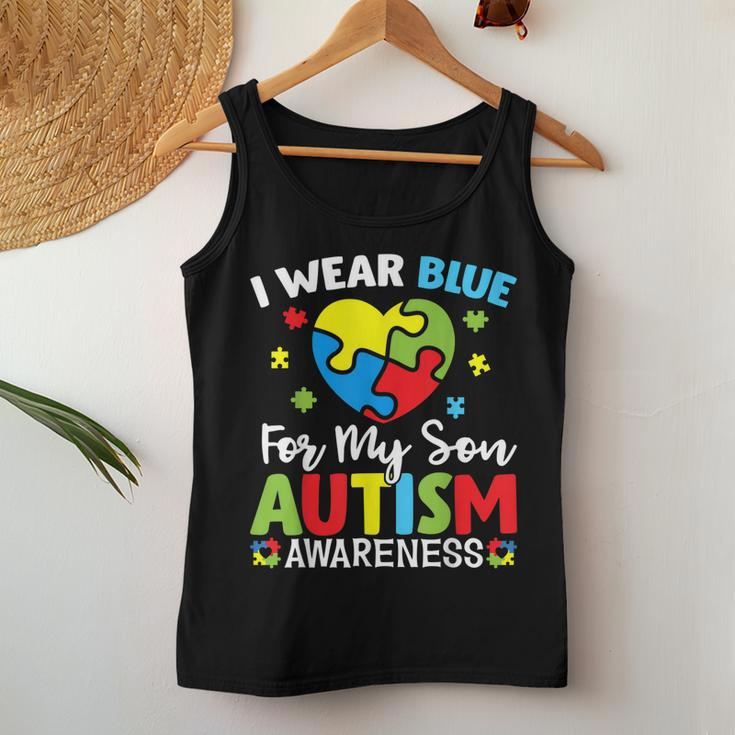 Autism Awareness Month Dad Mom Heart I Wear Blue For My Son Women Tank Top Unique Gifts