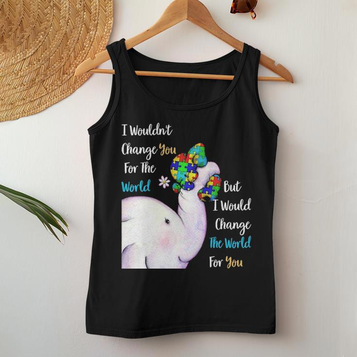 Autism Mom Change The World For You Elephant Puzzle Pieces Women Tank Top Basic Casual Daily Weekend Graphic Funny Gifts