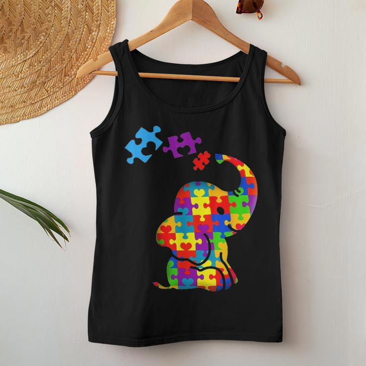 Autism Mom Elephant Puzzle Pieces Adhd Autism Supporter Women Tank Top Basic Casual Daily Weekend Graphic Funny Gifts