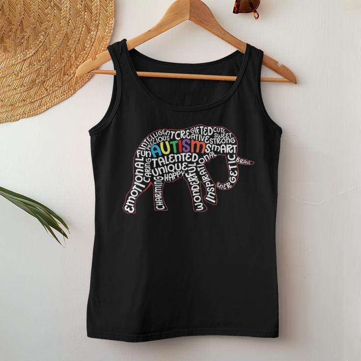Autism Mom Elephant Puzzle Pieces Autism Supporter Outfit Women Tank Top Basic Casual Daily Weekend Graphic Funny Gifts