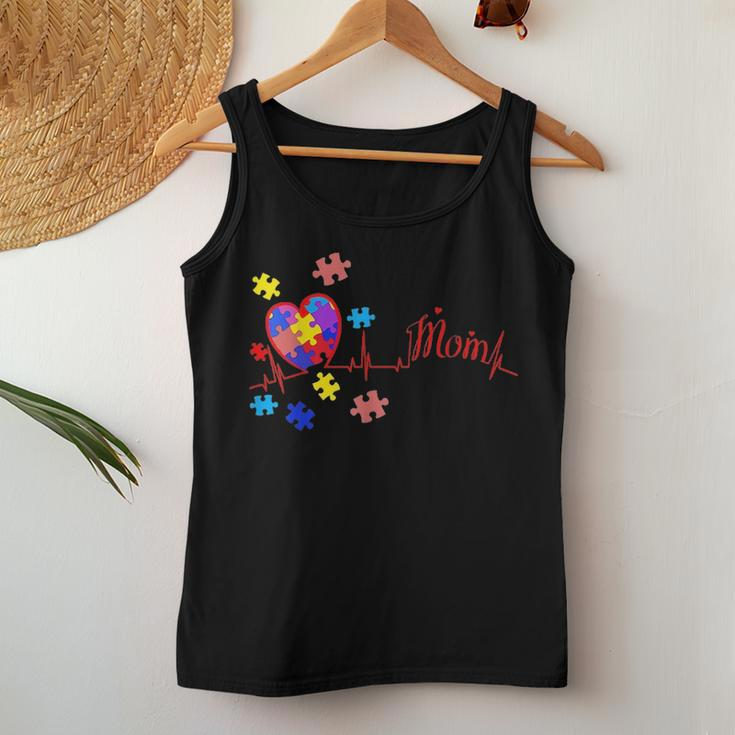 Autism Mom Puzzle Piece Heartbeat Autism Awareness Gifts Women Tank Top Basic Casual Daily Weekend Graphic Funny Gifts