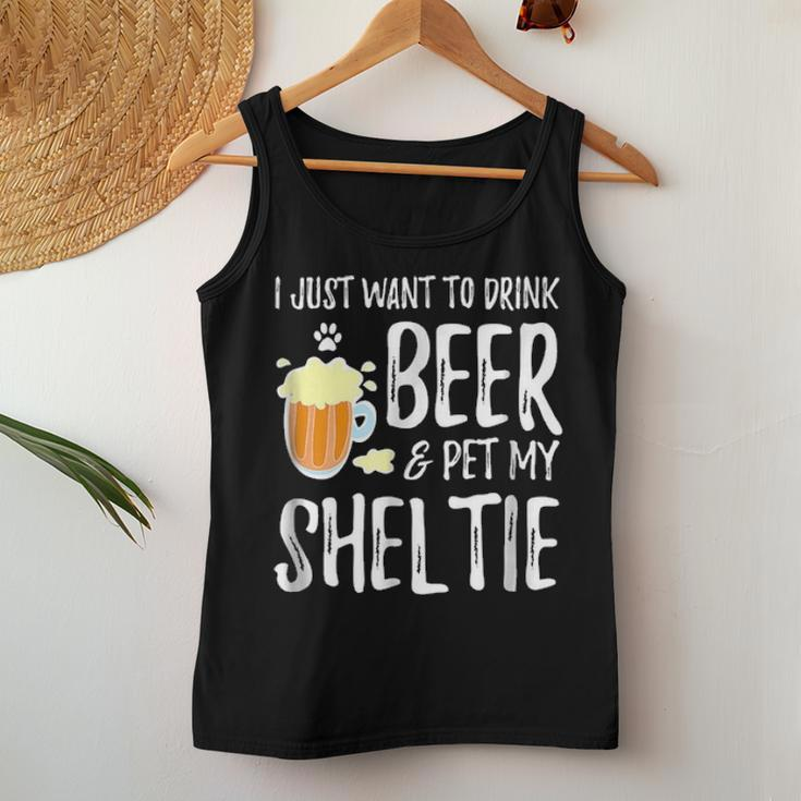 Beer And Sheltie Funny Dog Mom Or Dog Dad Gift Idea Women Tank Top Basic Casual Daily Weekend Graphic Funny Gifts