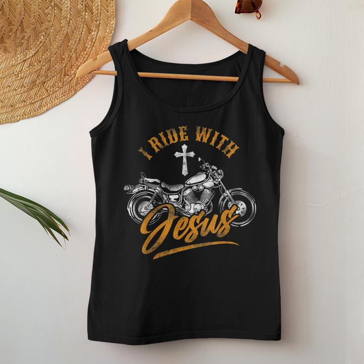 Christian Motorcycle Biker I Ride With Jesus Faith Women Tank Top Unique Gifts