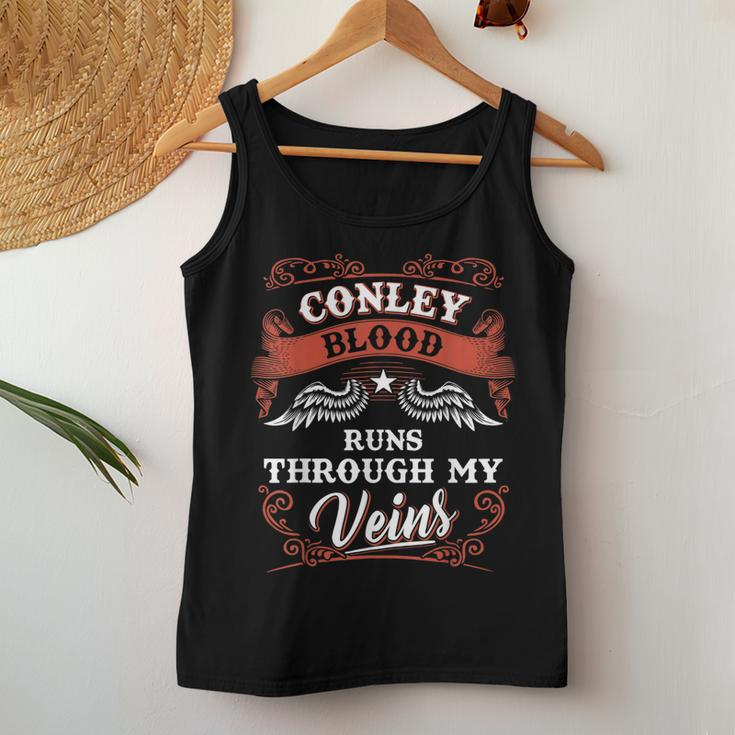 Conley Blood Runs Through My Veins Family Christmas Women Tank Top Basic Casual Daily Weekend Graphic Funny Gifts