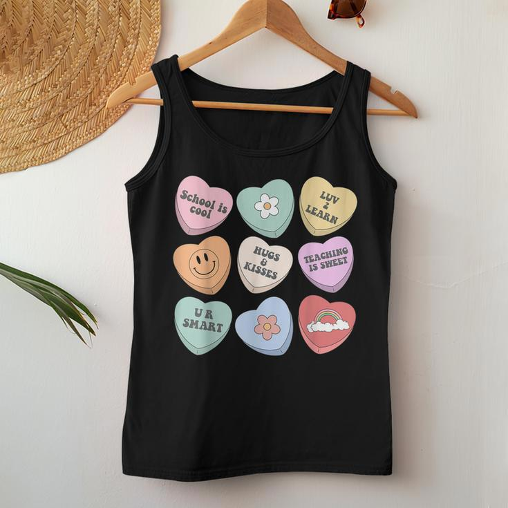Conversation Hearts Groovy Valentines Day Cute Teacher V2 Women Tank Top Basic Casual Daily Weekend Graphic Funny Gifts
