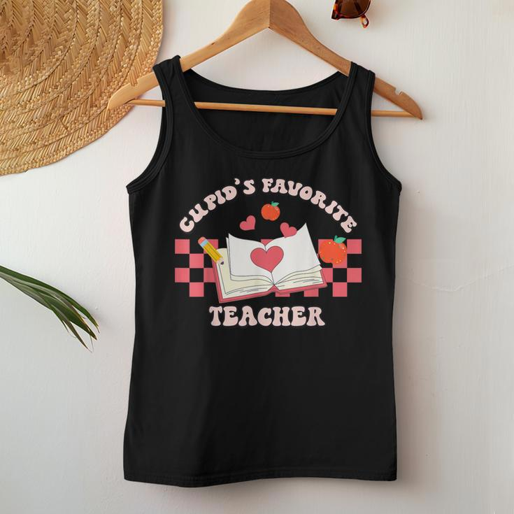 Cupids Favorite Teacher Happy Valentines Day Retro Groovy Women Tank Top Basic Casual Daily Weekend Graphic Funny Gifts