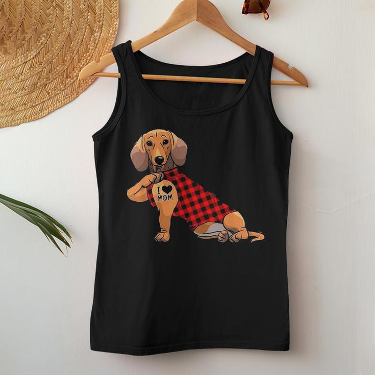Cute Dachshund Dog I Love Mom Tattoo Gift Mothers Day Women Tank Top Basic Casual Daily Weekend Graphic Funny Gifts