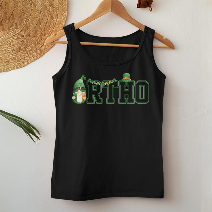Cute Gnome Green Shamrock Orthopedic Nurse St Patricks Day Women Tank Top Basic Casual Daily Weekend Graphic Personalized Gifts