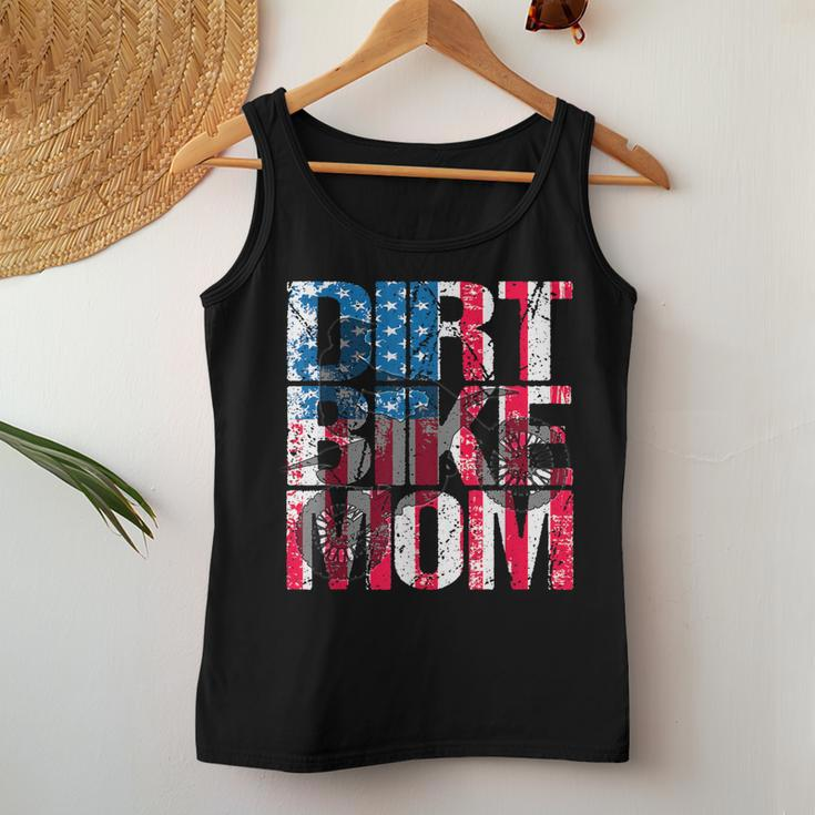 Dirt Bike Mom Vintage American Flag Motorcycle Silhouette Women Tank Top Unique Gifts