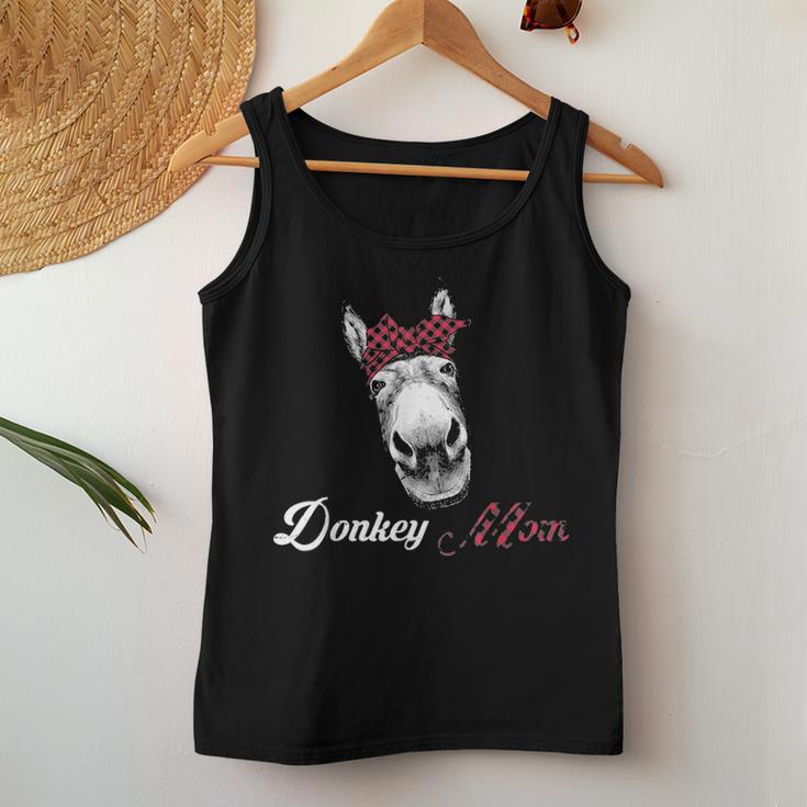 Donkey Mom Lovers Farm Animal Gifts Buffalo Plaid Red Gift Women Tank Top Basic Casual Daily Weekend Graphic Funny Gifts