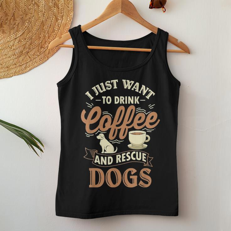 Drink Coffee & Rescue Dogs Adoption Rescue Mom Dad Women Tank Top Basic Casual Daily Weekend Graphic Funny Gifts