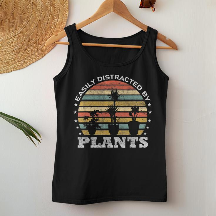 Easily Distracted By Plants Retro Vintage Plants Lover Women Tank Top Basic Casual Daily Weekend Graphic Funny Gifts