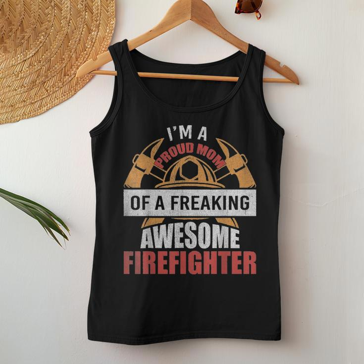 Firefighter Mom Proud Mom Of A Freaking Awesome Firefighter Women Tank Top Basic Casual Daily Weekend Graphic Funny Gifts