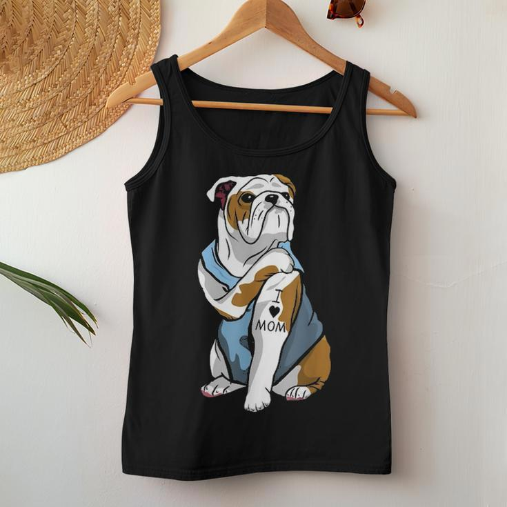 Funny English Bulldog Dog I Love Mom Tattoo Lover Gift Women Tank Top Basic Casual Daily Weekend Graphic Funny Gifts